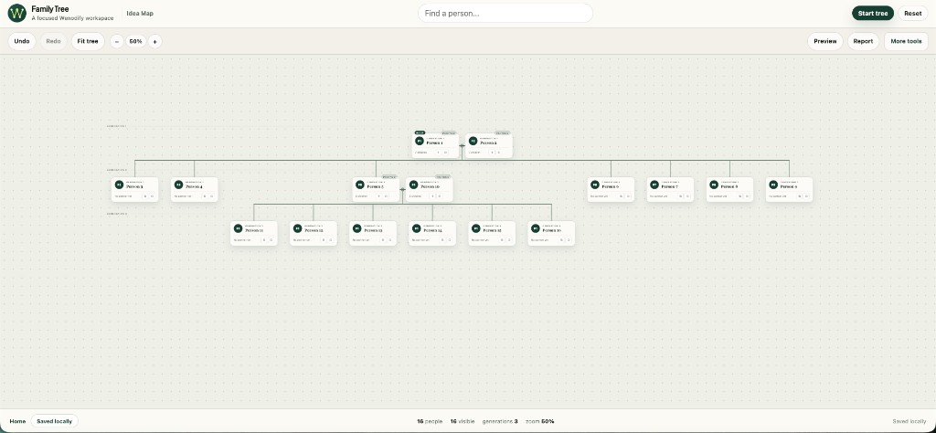 Wenodify Family Tree with 16 people across three generations